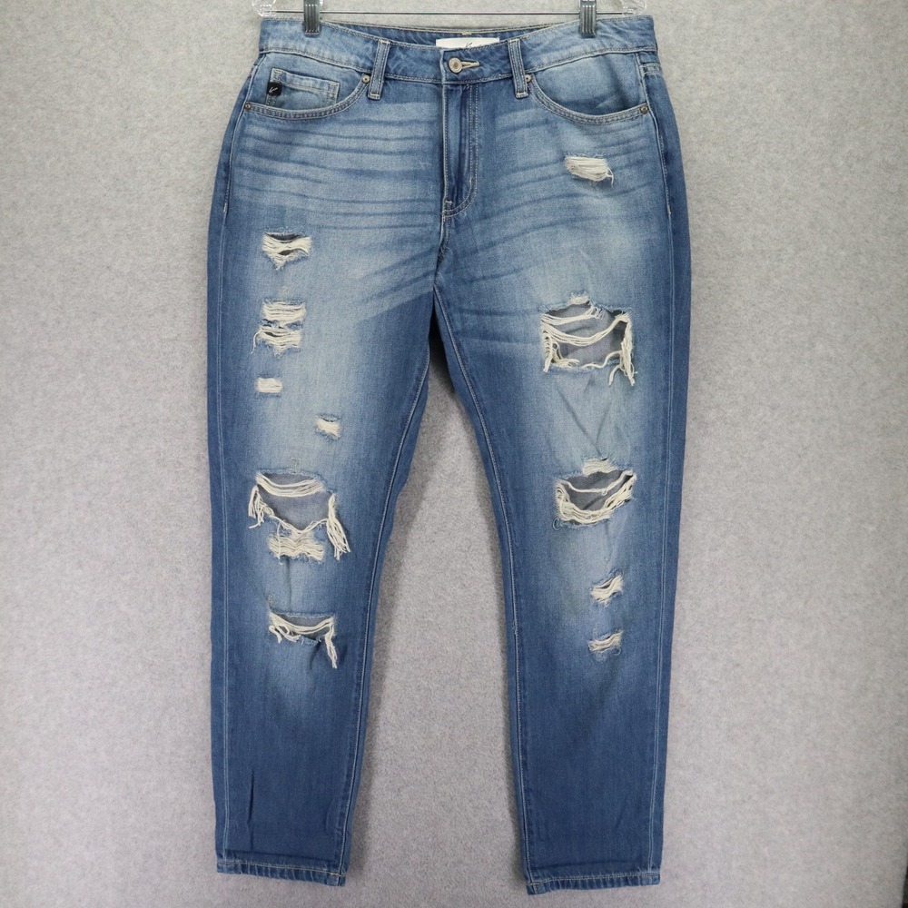 KanCan Jeans Womens 9/28‎ Mid-Rise Distressed Boyfriend Denim Medium Wash Blue